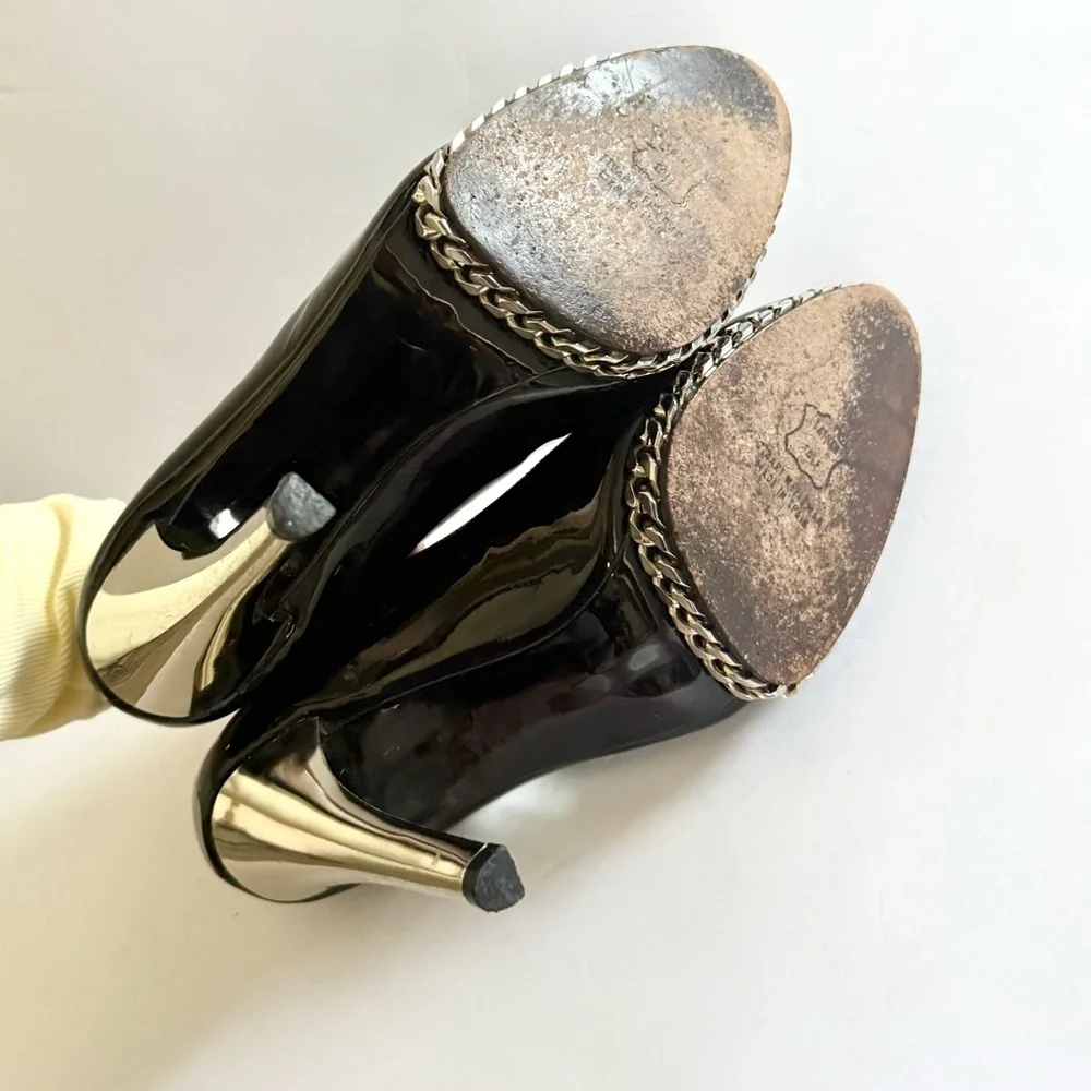 Stuart Weitzman Black Patent Leather Pumps Chain Link Platform Stiletto Heels